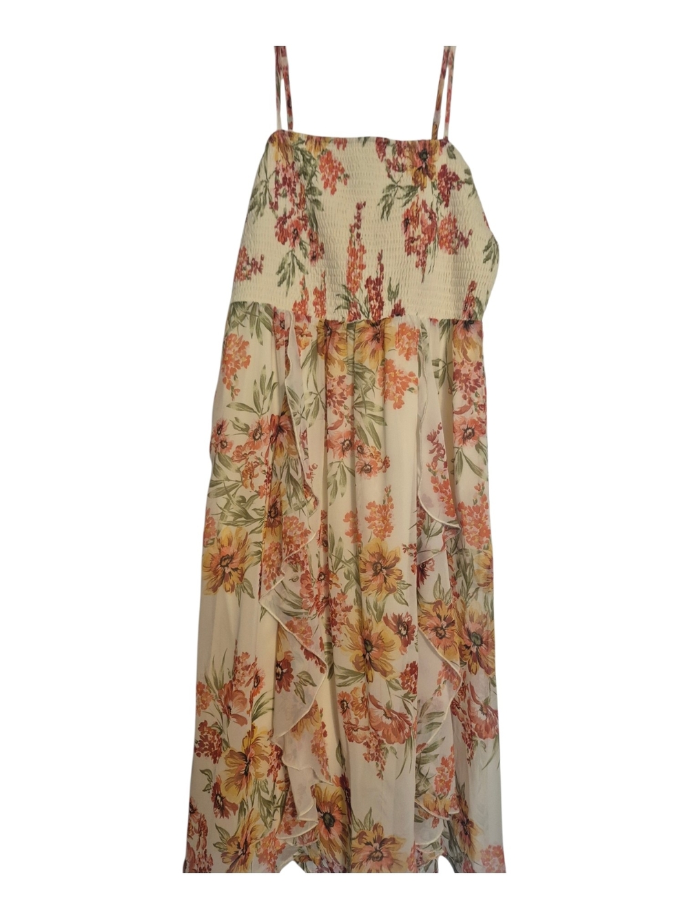 Listicle Womens Medium Cream Floral  Dress With Ruffles